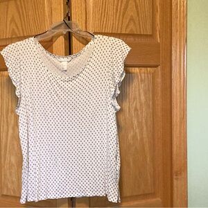 H&M White Tee with Navy Dot Flutter Sleeves